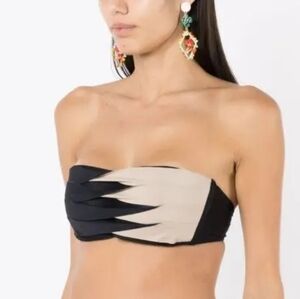 Amir Slama Pleated Two-tone Bikini Top In Tan/Black